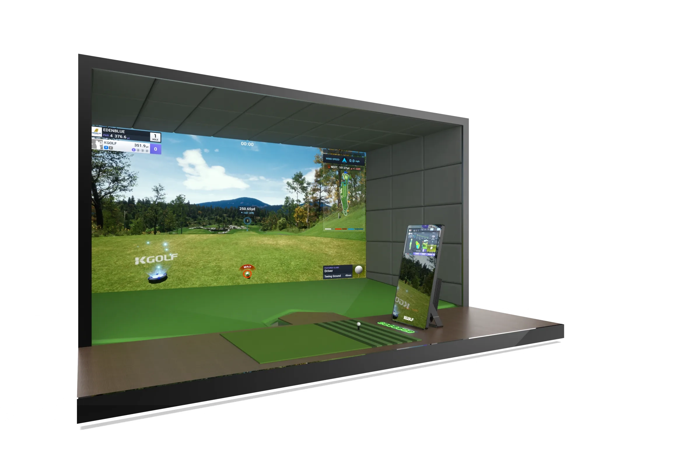KGOLF integrated sensor kiosk and indoor golf simulator installation