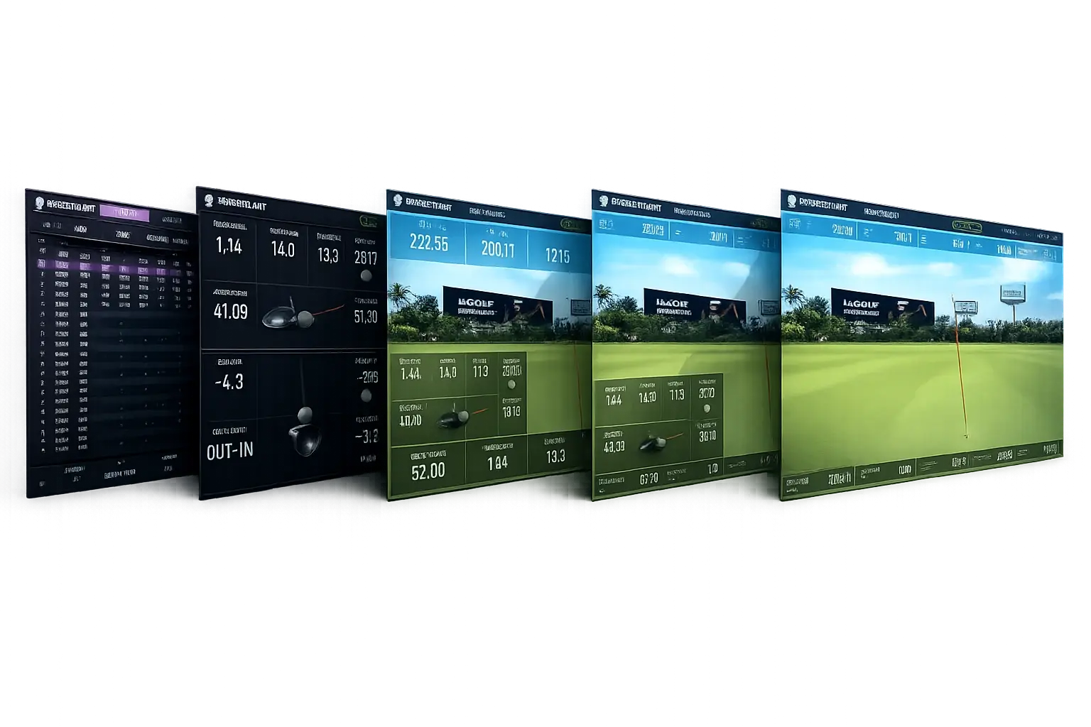 KGOLF launch monitor mode displaying professional swing data and ball flight trajectory