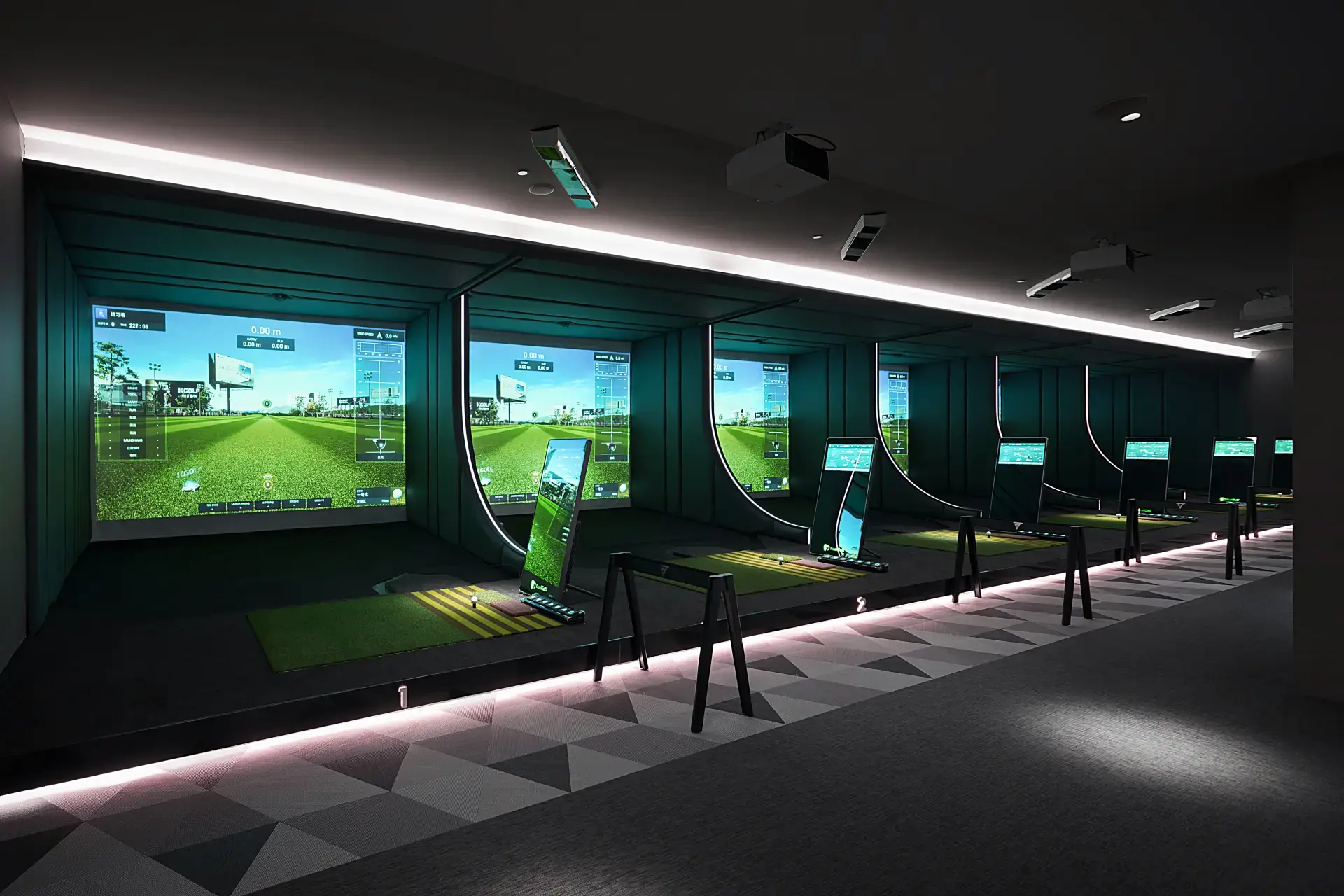 Luxury premium golf academy interior with KGOLF professional