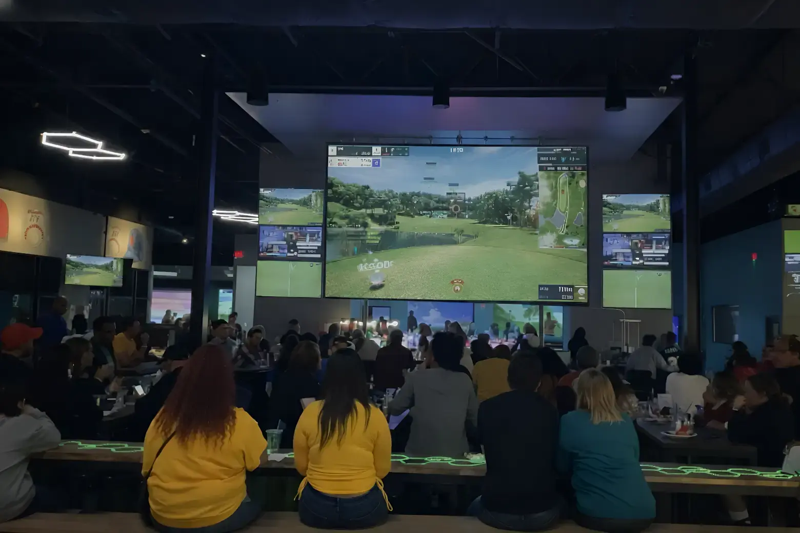 Local landmark indoor golf business branding with premium interior and bar lounge