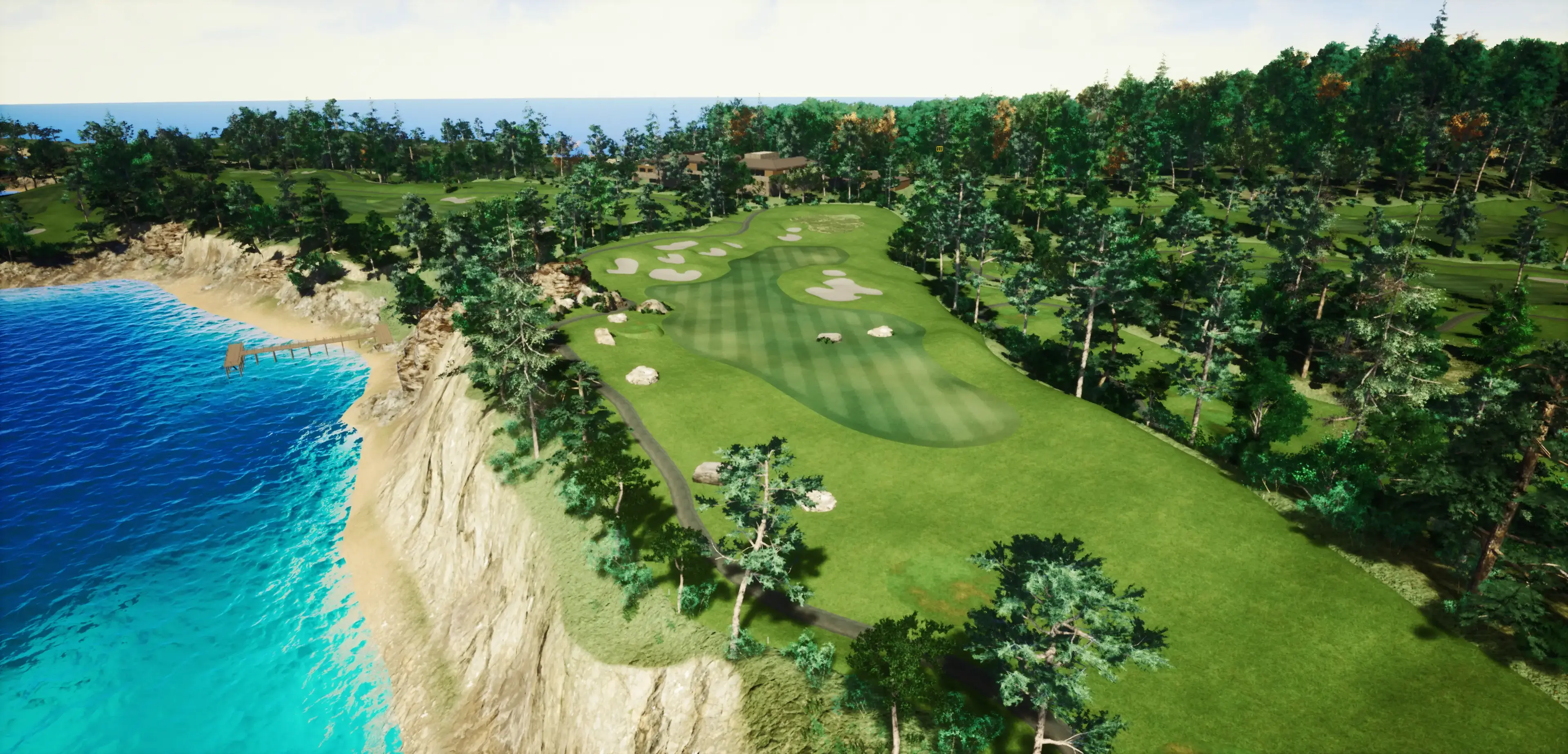 Pine Beach golf course hole 9 coastal fairway rendered in KGOLF simulator software