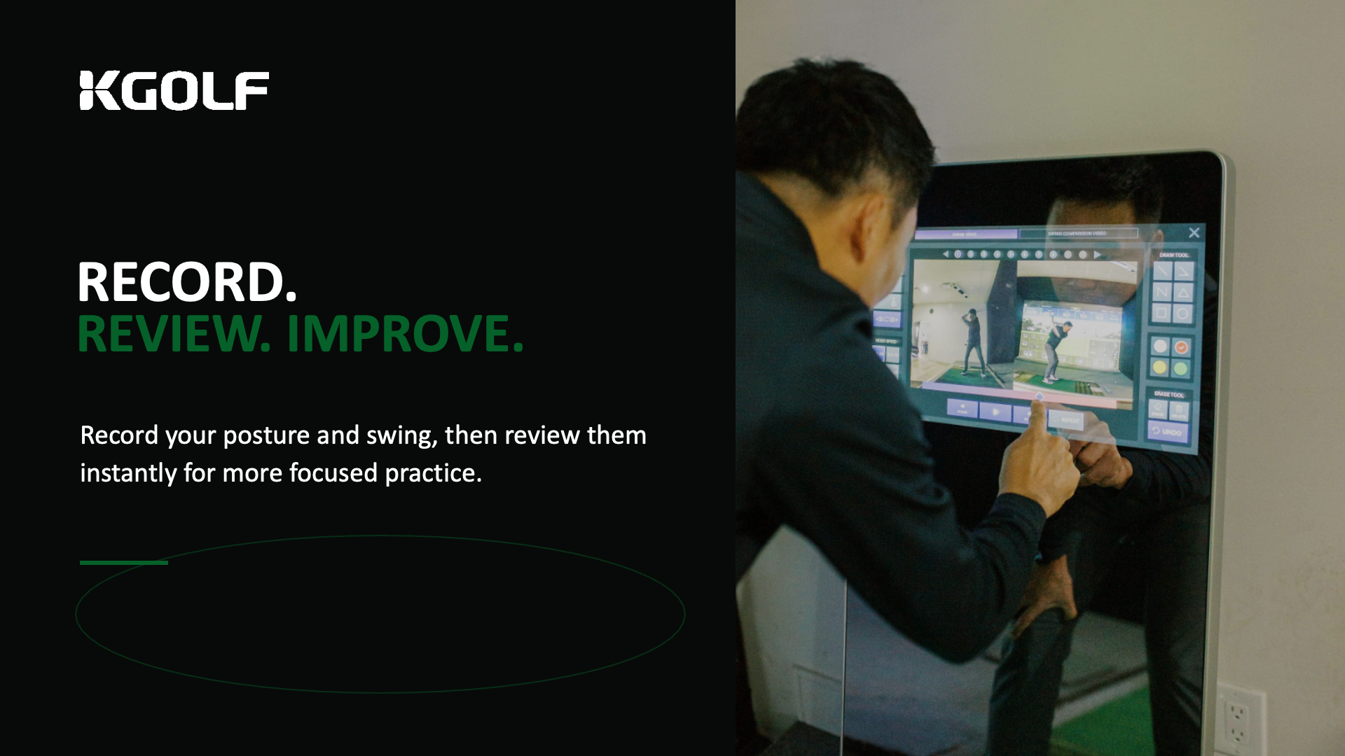 Golfer reviewing and comparing recorded swing videos.