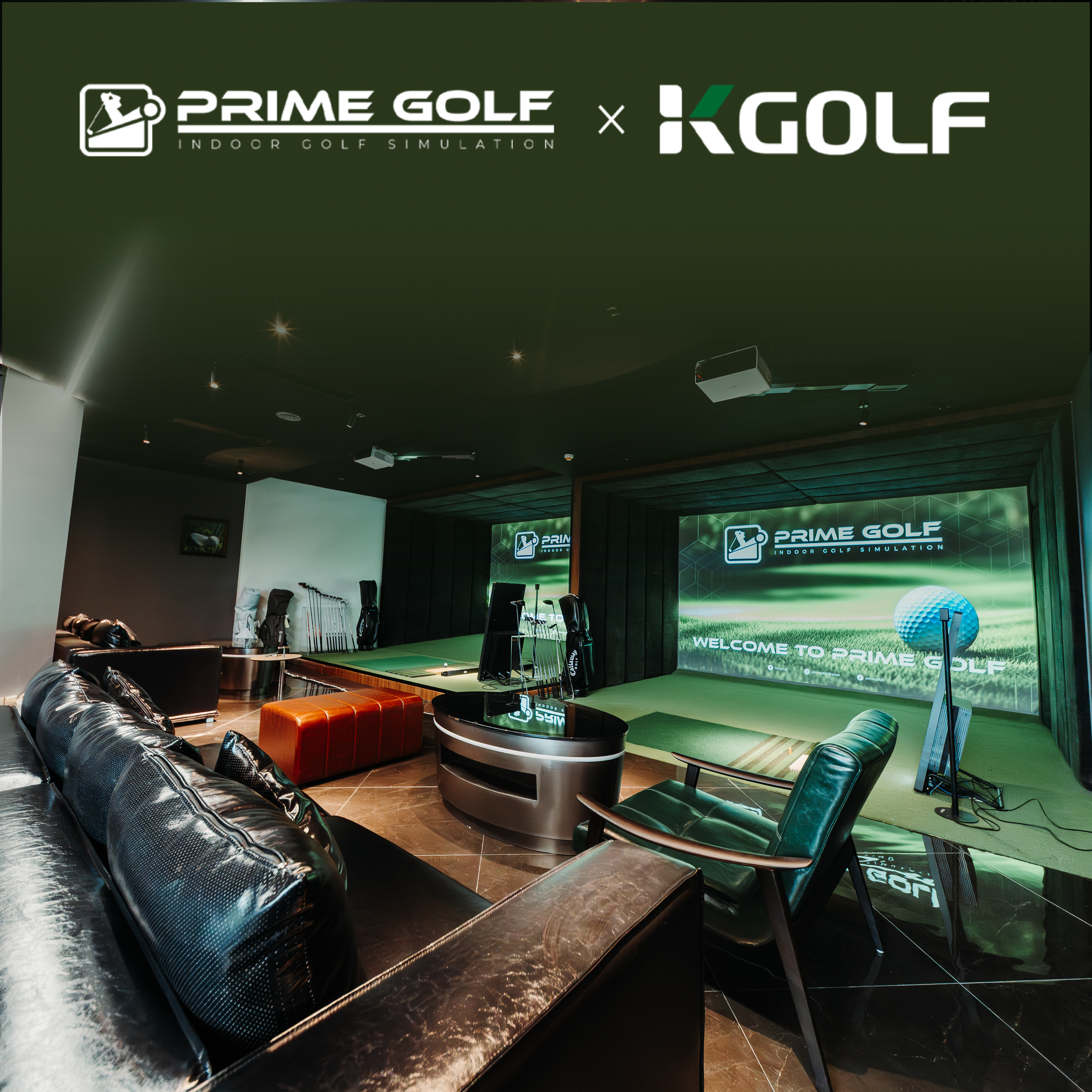 Premium private golf simulator room at Prime Golf